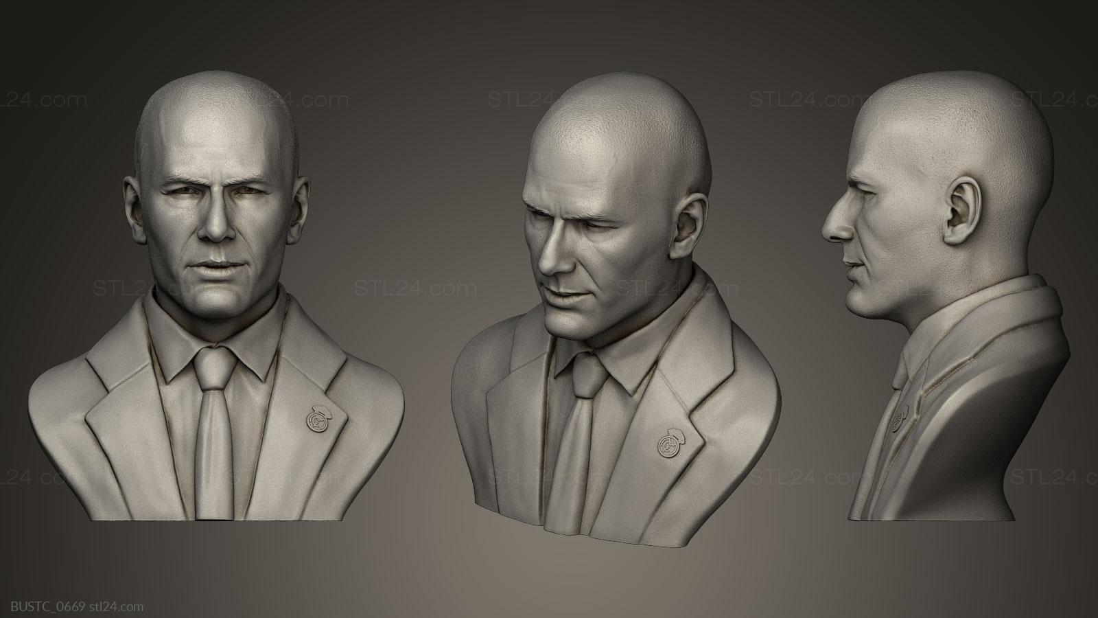 Бюсты и барельефы известных личностей (Зинедин Зидан, BUSTC_0669) 3D модель для ЧПУ станка
